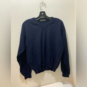 Vintage Brandini Blue 100% merino pure wool Pullover V Neck Sweater Italy